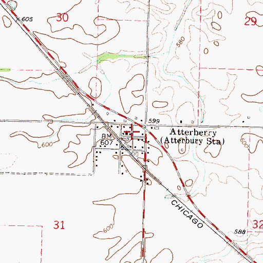 Topographic Map of Atterberry, IL