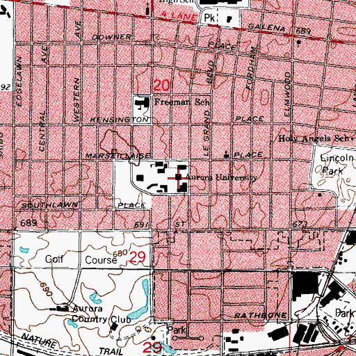 Topographic Map of Aurora University, IL
