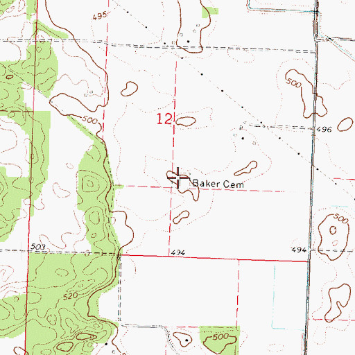 Topographic Map of Baker Cemetery, IL