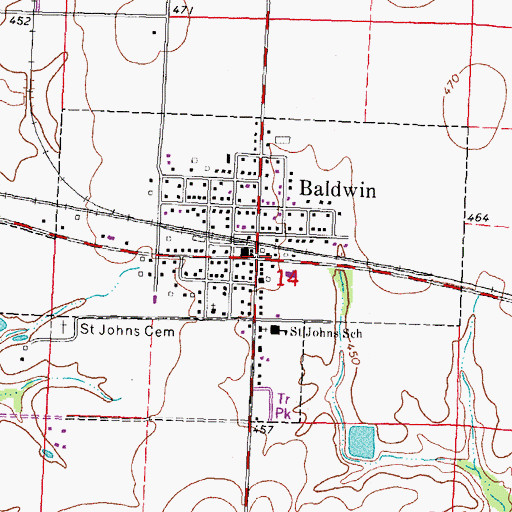 Topographic Map of Baldwin, IL