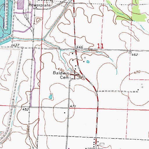 Topographic Map of Baldwin Cemetery, IL