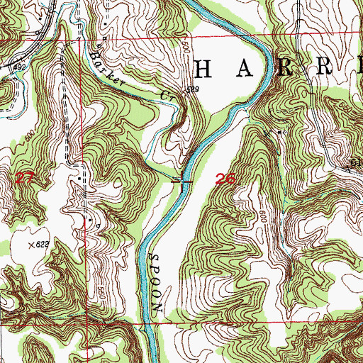 Topographic Map of Barker Creek, IL