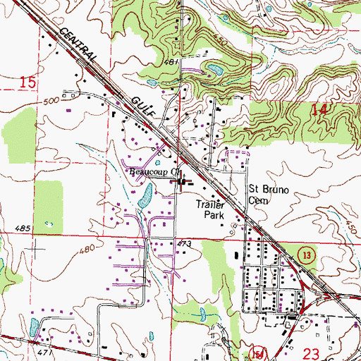 Topographic Map of Beaucoup Church, IL