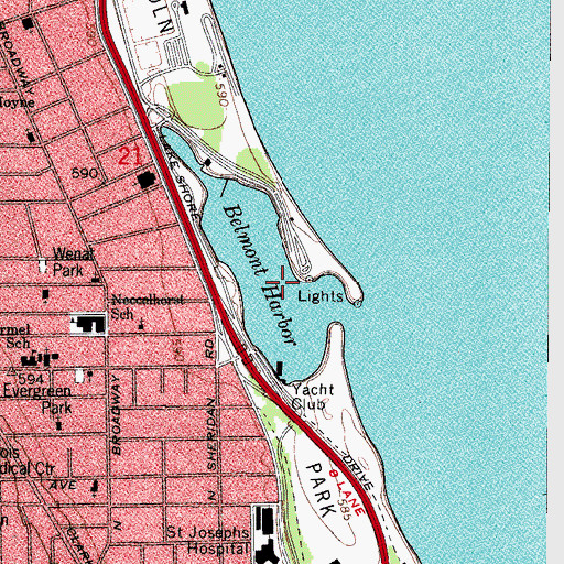Topographic Map of Belmont Harbor, IL
