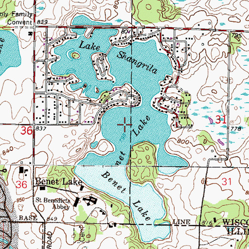 Topographic Map of Benet Lake, WI