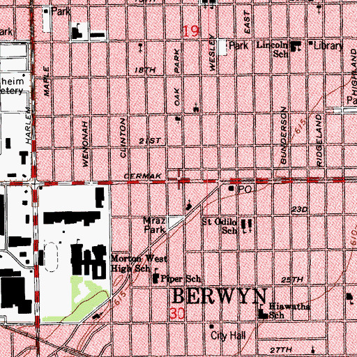 Topographic Map of Berwyn, IL