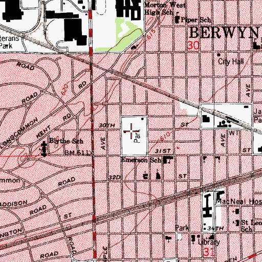 Topographic Map of Berwyn Park, IL