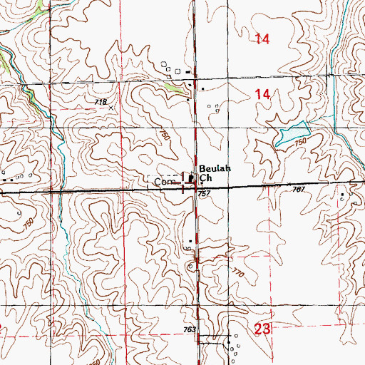 Topographic Map of Beulah Church, IL