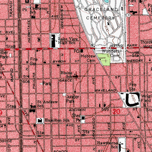 Topographic Map of Blaine School, IL