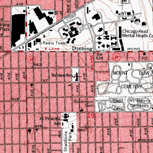 Topographic Map of Bridge Elementary School, IL