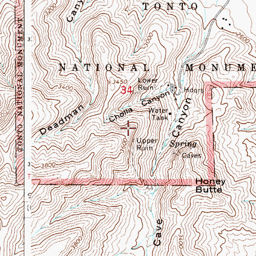 Topographic Map of Tonto, AZ