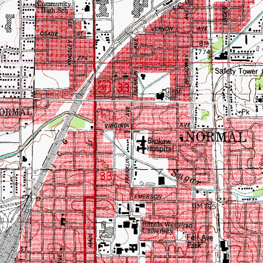 Topographic Map of Brokaw Hospital, IL