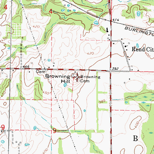 Topographic Map of Browning Cemetery, IL