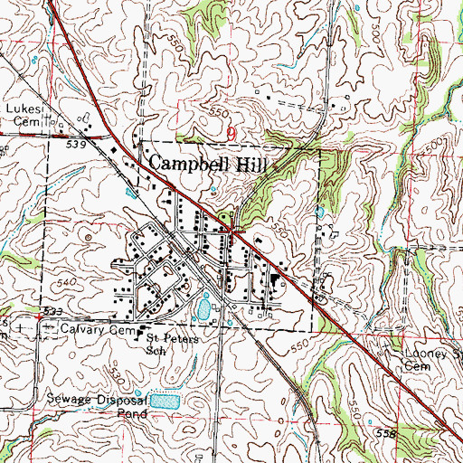 Topographic Map of Campbell Hill, IL