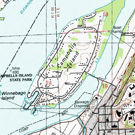 Topographic Map of Campbells Island State Park, IL