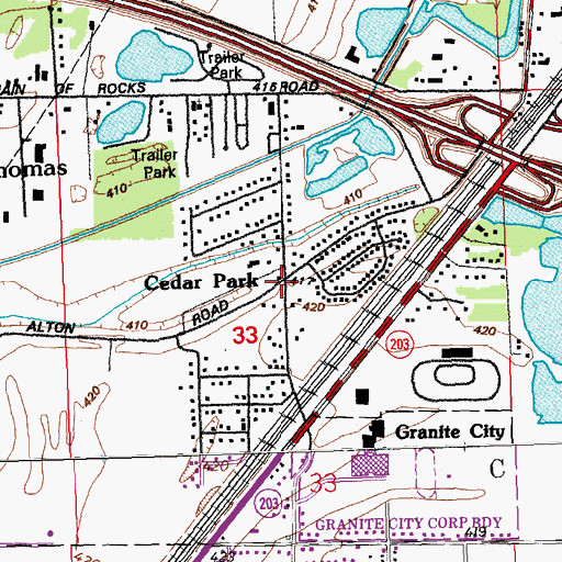 Topographic Map of Cedar Park, IL