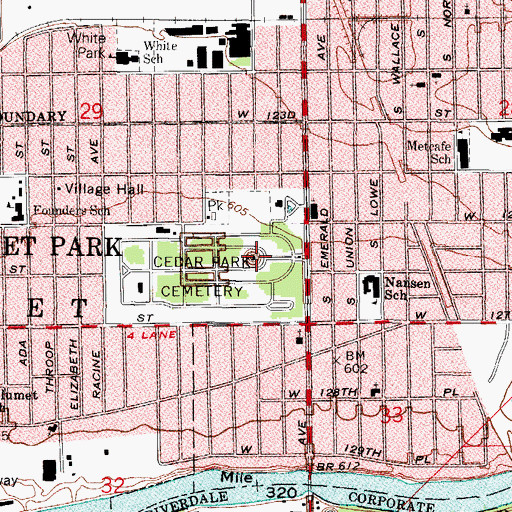 Topographic Map of Cedar Park Cemetery, IL