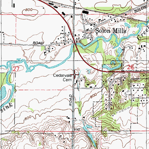 Topographic Map of Cedarvale Cemetery, IL