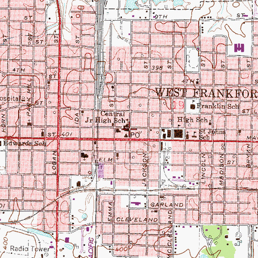 Topographic Map of Central Junior High School, IL