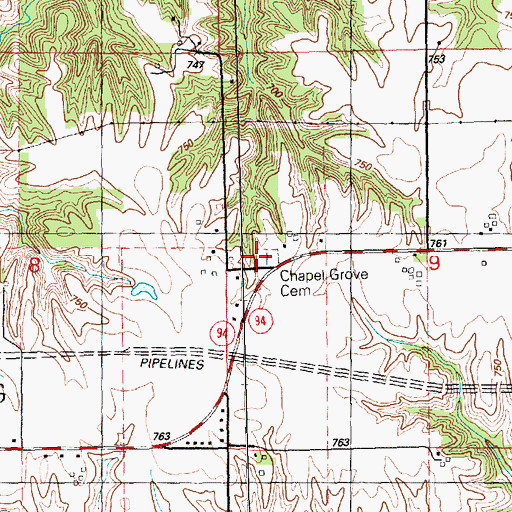 Topographic Map of Chapel Grove Cemetery, IL