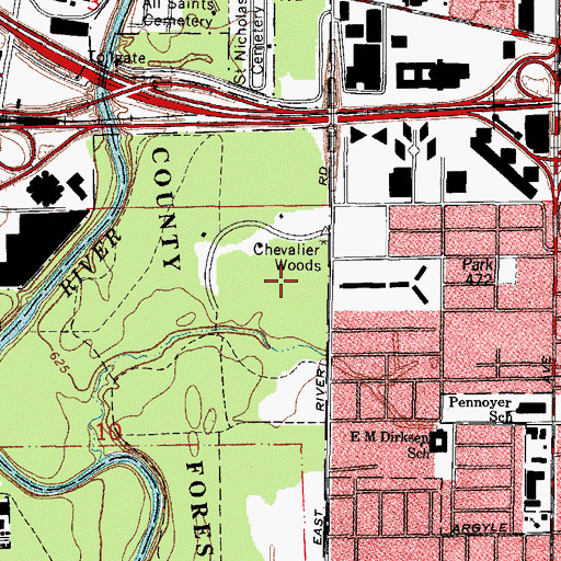 Topographic Map of Chevalier Woods, IL