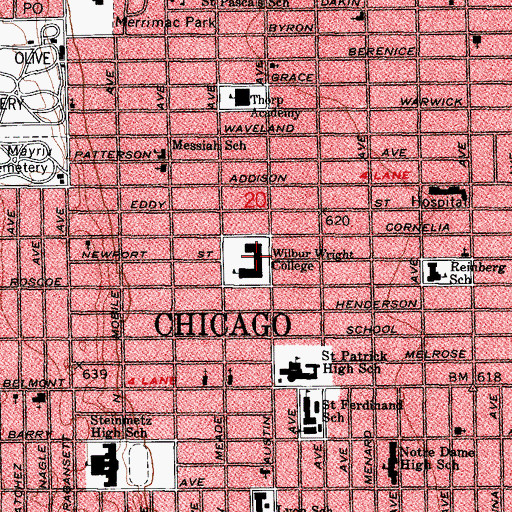 Topographic Map of Chicago Junior College Wright Branch, IL