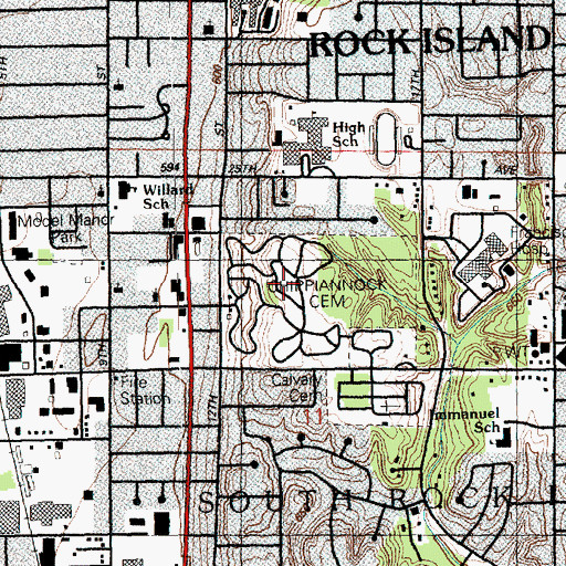 Topographic Map of Chippiannock Cemetery, IL