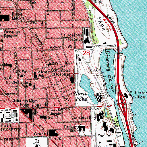 Topographic Map of Columbus Hospital (historical), IL