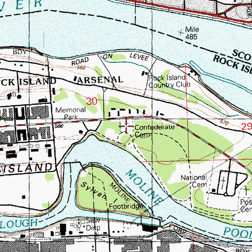 Topographic Map of Rock Island Confederate Cemetery, IL