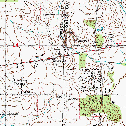 Topographic Map of Davis Cemetery, IL