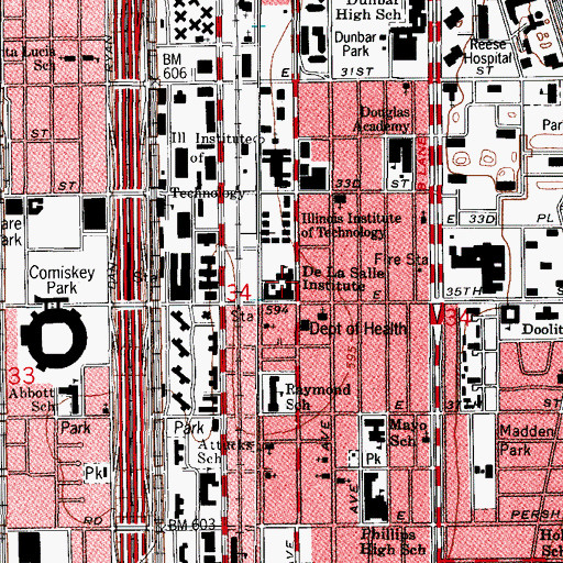Topographic Map of De La Salle Institute, IL