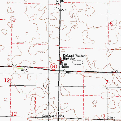Topographic Map of Deland-Weldon High School, IL