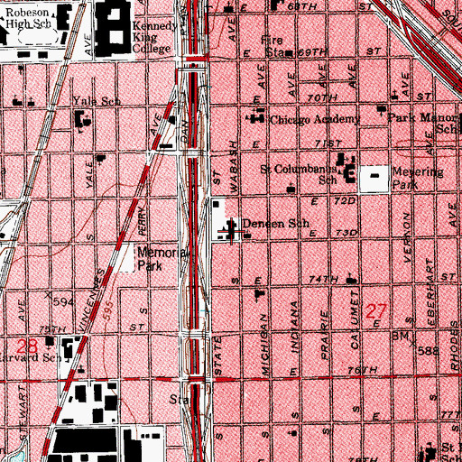Topographic Map of Deneen Elementary School, IL