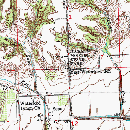 Topographic Map of Dickson Mounds State Park, IL