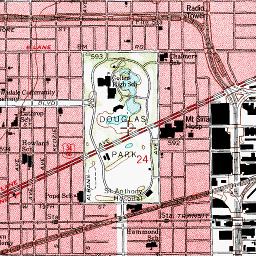 Topographic Map of Douglas Park, IL