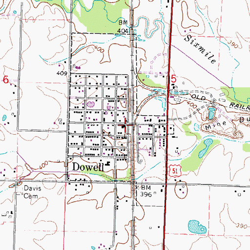 Topographic Map of Dowell, IL