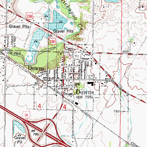 Topographic Map of Downs, IL