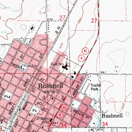 Topographic Map of Bushnell-Prairie City Elementary School, IL