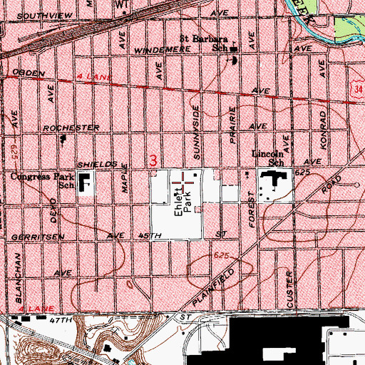 Topographic Map of Ehlert Park, IL