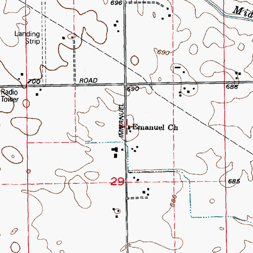 Topographic Map of Emanuel Church, IL