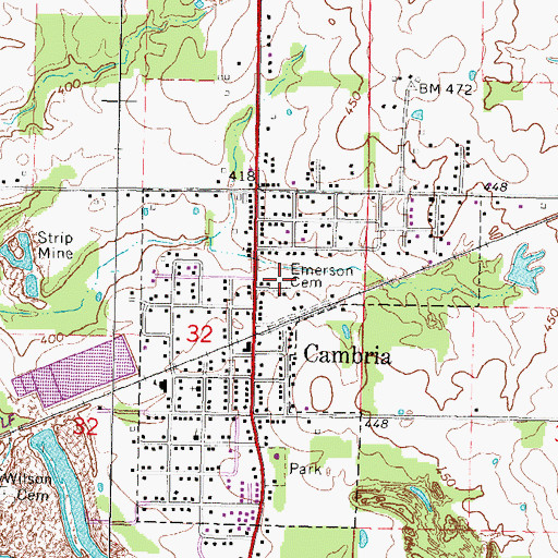 Topographic Map of Emerson Cemetery, IL