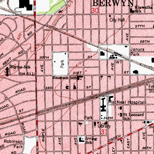 Topographic Map of Emerson Elementary School, IL