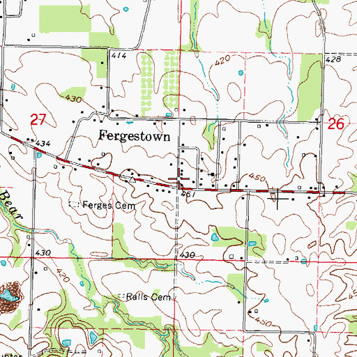 Topographic Map of Fergestown, IL