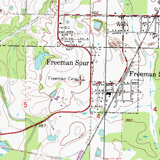 Topographic Map of Freeman Spur Cemetery, IL