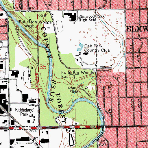 Topographic Map of Fullerton Woods East, IL