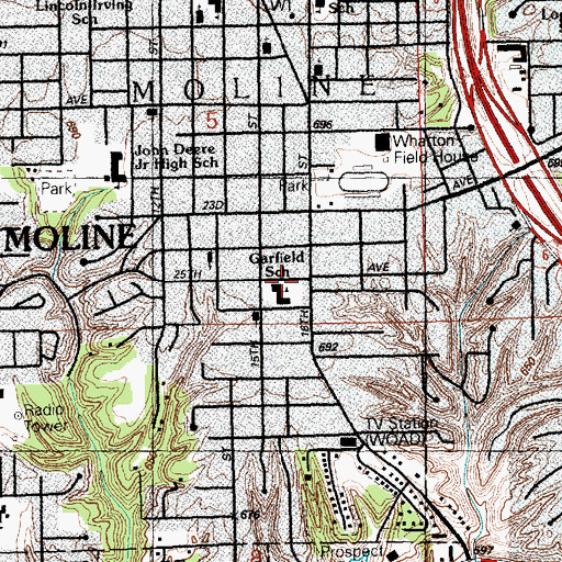 Topographic Map of Garfield Elementary School, IL