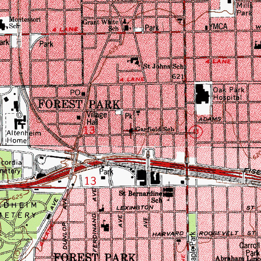 Topographic Map of Garfield Elementary School, IL