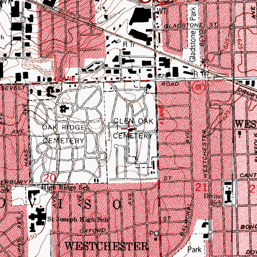 Topographic Map of Glen Oak Cemetery, IL