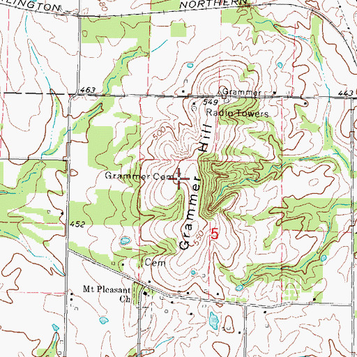 Topographic Map of Grammer Cemetery, IL