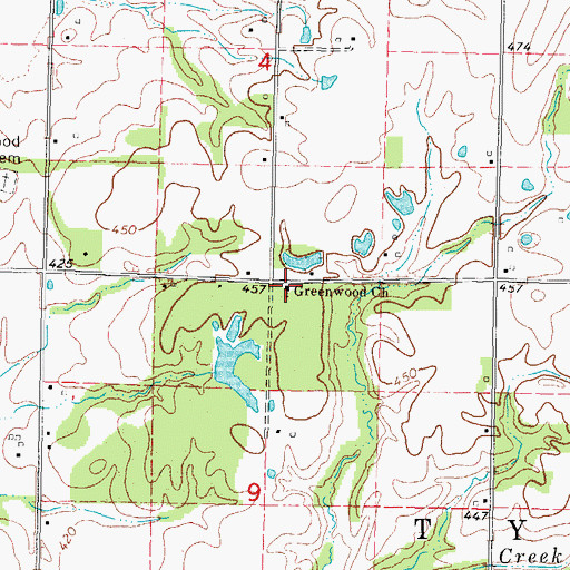 Topographic Map of Greenwood Church, IL